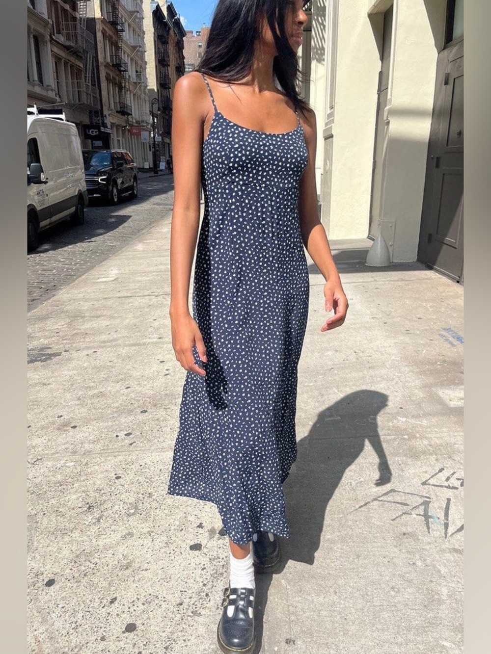 Brandy Melville Navy Maxi Dress with White Floral Print Size Small